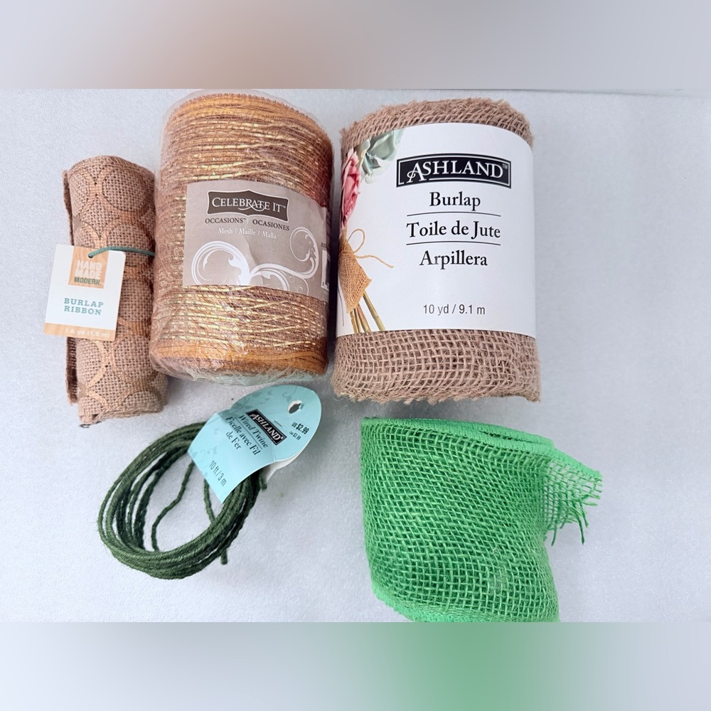 Lot Of Burlap Ribbon Wreath Making Supplies.  Crafting